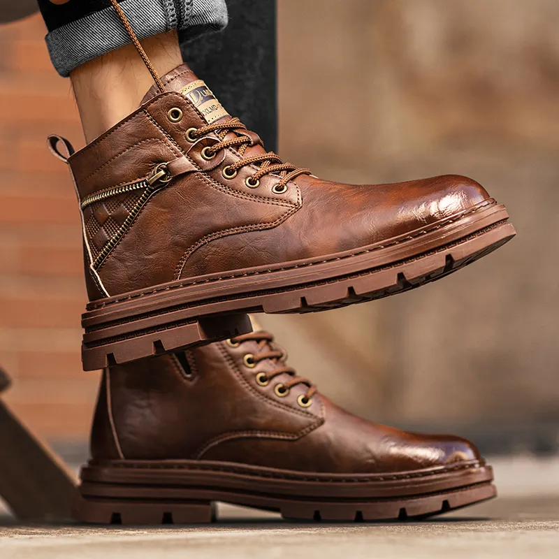 GERTOP Martin Boots Men Black, Red Brown-3