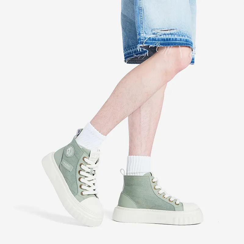 FAIRWHALE High-Top Canvas Shoes Men's Charcoal Black/Mint Mambo Green-12