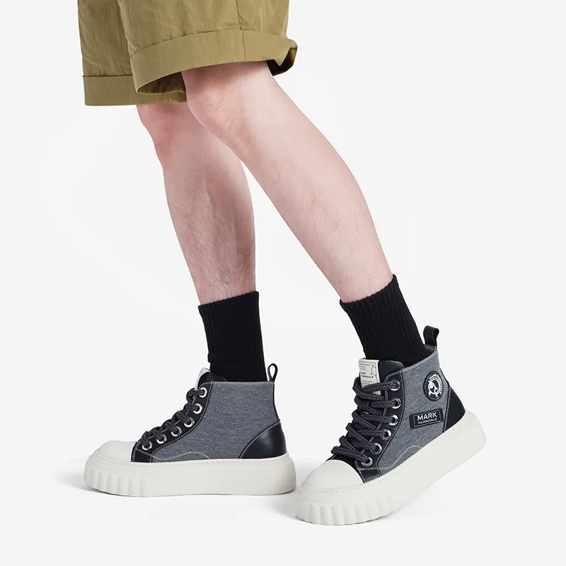 FAIRWHALE High-Top Canvas Shoes Men's Charcoal Black/Mint Mambo Green-6