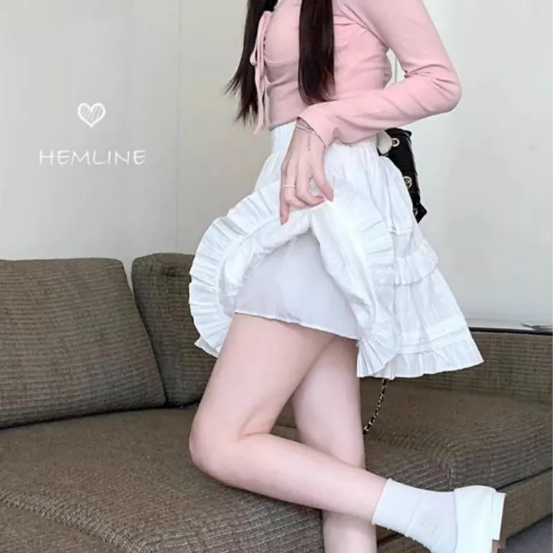 Vine Color Casual Short Skirts Women's White-3