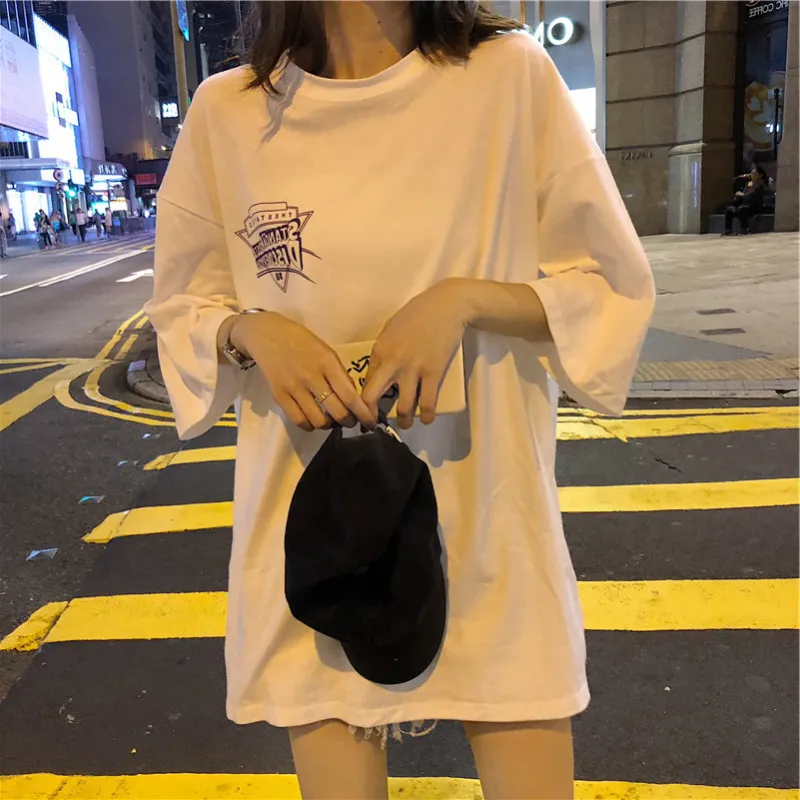 Vine Color Drop Shoulder Sleeve T Shirt Women's White-2