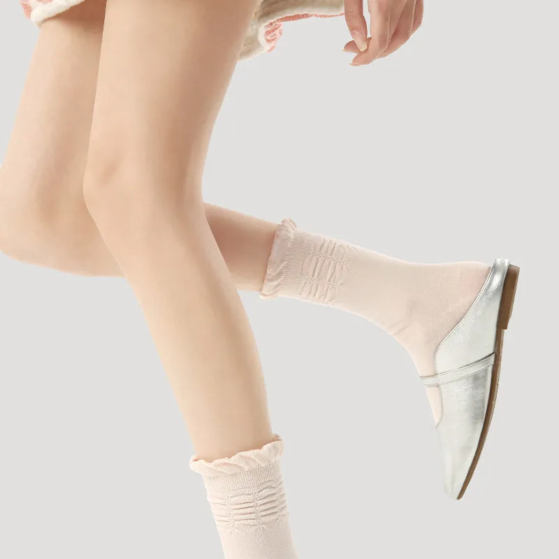 Vine Color Mid-Calf Socks Unisex 3 Pack Camellia White Feather-3