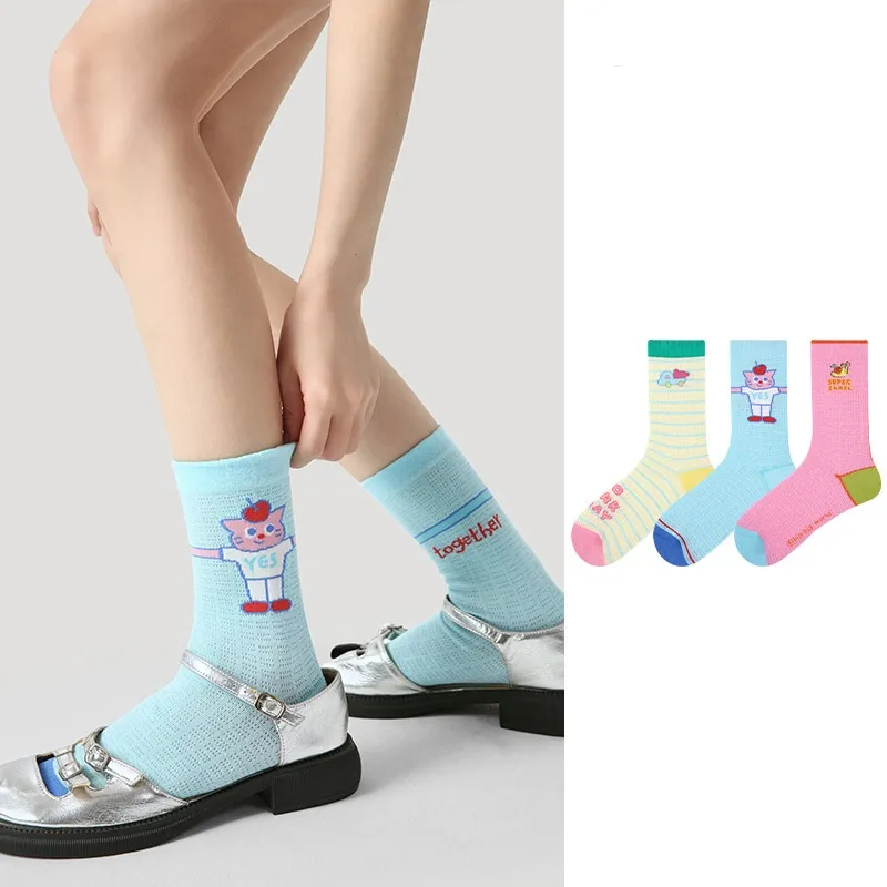 Vine Color Mid Calf Socks Unisex 3 Pack Candy World-1