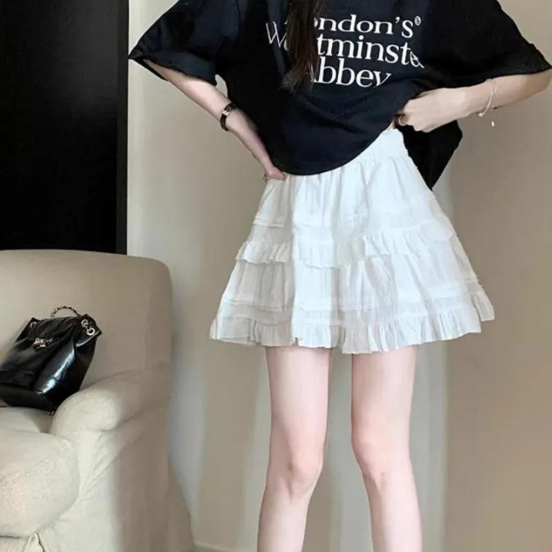 Vine Color Casual Short Skirts Women's White-2