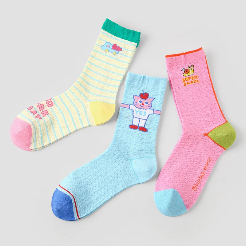 Vine Color Mid Calf Socks Unisex 3 Pack Candy World-4