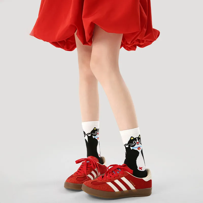 Vine Color Mid-Calf Socks Unisex 3 Pack Red-Nosed Cat-3