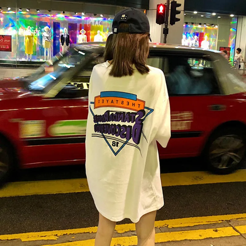 Vine Color Drop Shoulder Sleeve T Shirt Women's White-1