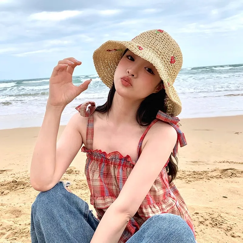 DZP Straw Woven Sun Protection Hats Unisex-1