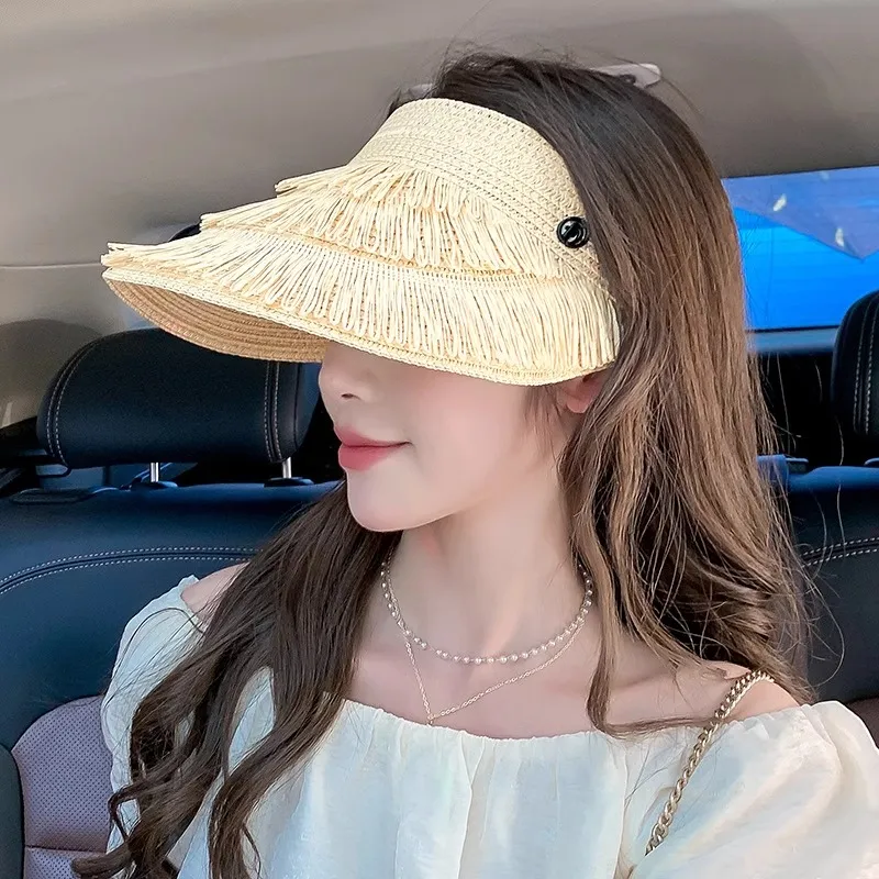 DZP Straw Woven Sun Protection Hats Unisex-3