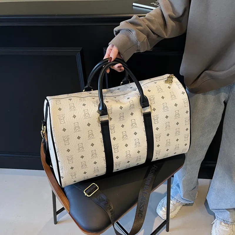 HCXK PU Travel Bag Regular Unisex Pink/Brown/White/White Brown/Black-13