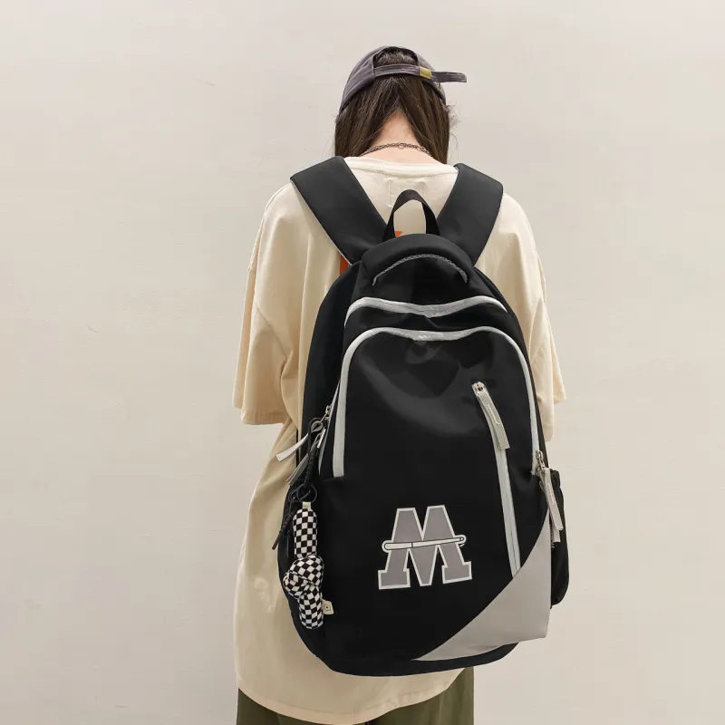 HCXK Nylon Korean Style Trendy Versatile Backpack Regular Unisex White/Black/Red-8