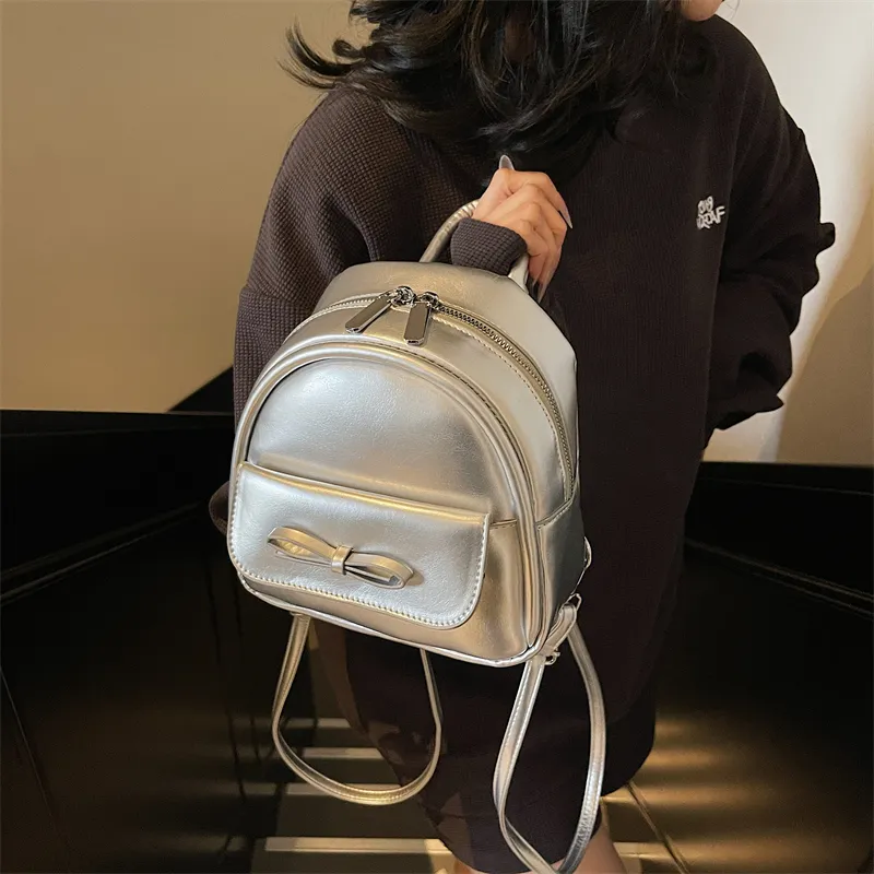 PULUWIRR PU Backpack Women's White/Silver/Black/Green/Pink-6