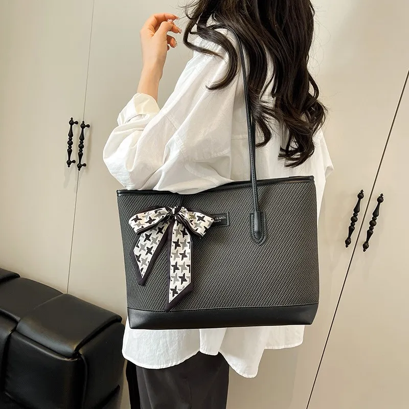HCXK PU Color Block Shoulder Bag Schooling Tote Handbag Regular Women's Ecru/Black/Apricot/Pink/Brown-3