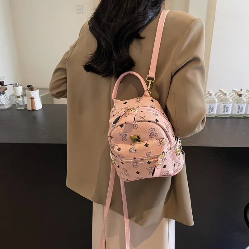 HCXK PU Backpack Women's Black/Ecru/Dark Brown/Pink-23