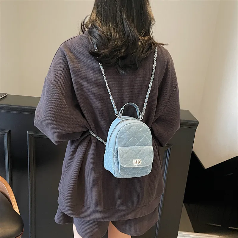HCXK Denim Backpack Large Size Women's Blue-7