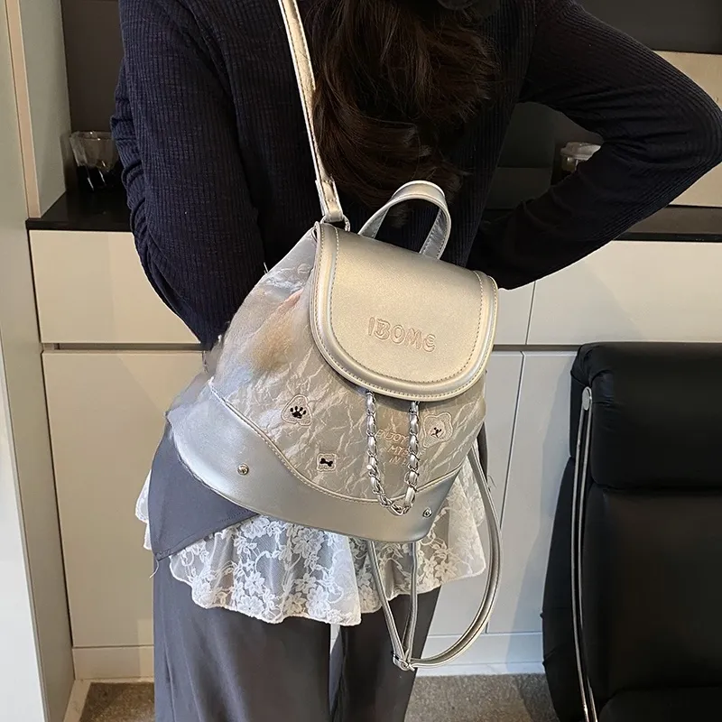 HCXK PU Backpack Regular Women's Silver/Blue/Pink/Brown-2