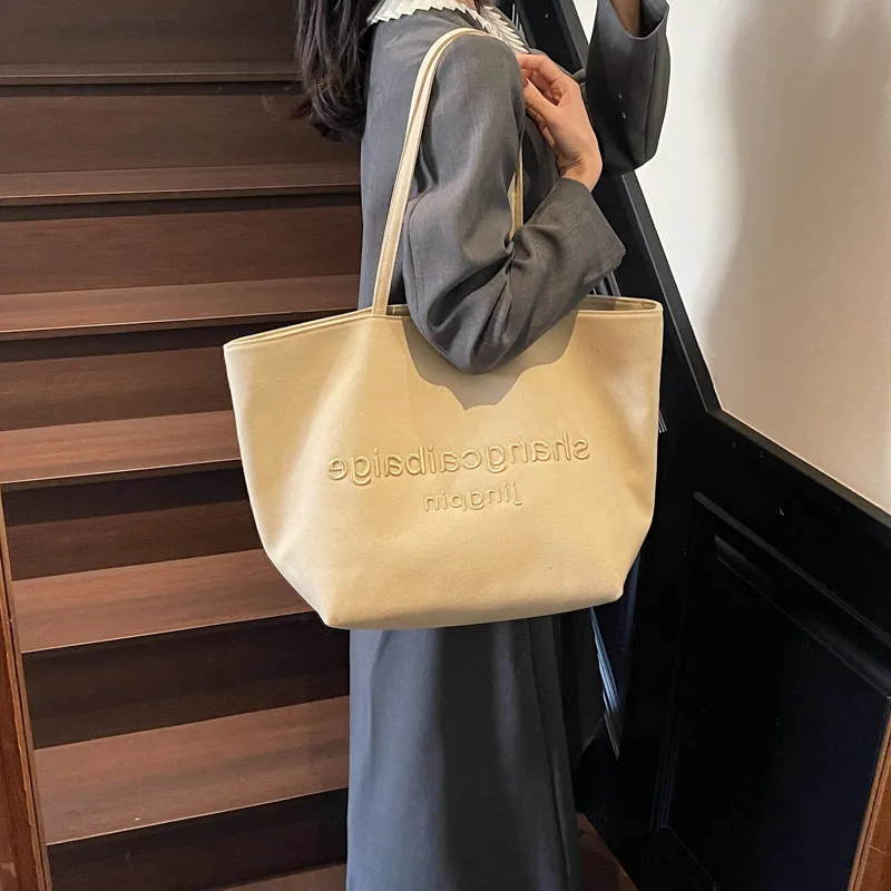 HCXK Canvas Bag Tote Underarm Shoulder Bag Women's Khaki/black/white/gray-1