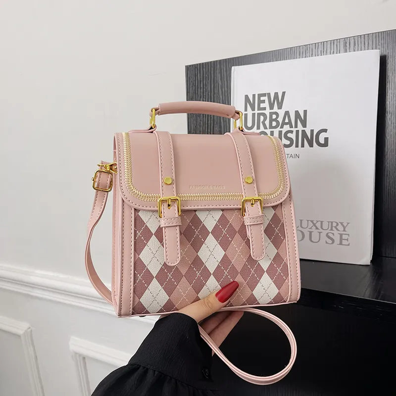 HCXK PU Backpack Small Backpack Portable One Shoulder Crossbody Unisex Ecru/Black/Pink/Coffee-7