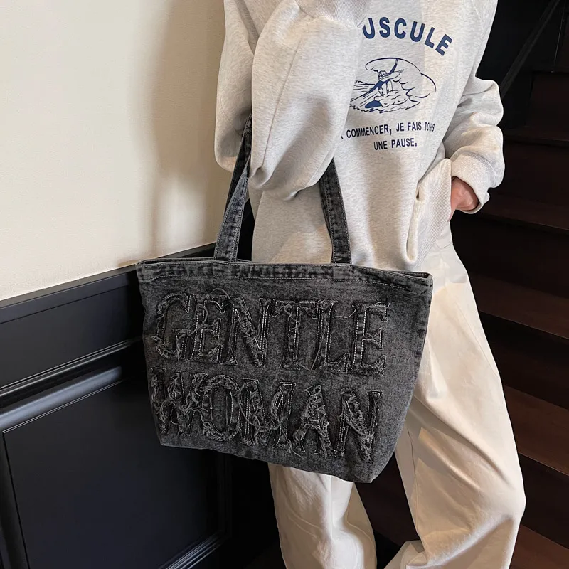 HCXK Denim Shoulder Bag Women's Dark Tea/Light Blue/Dark Blue-7