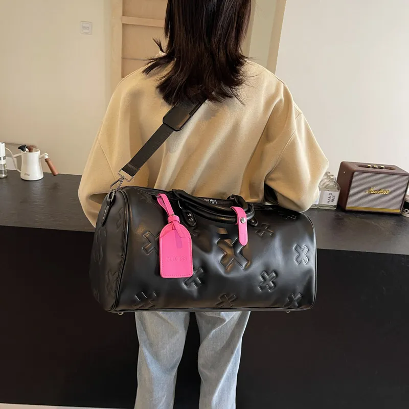 HCXK PU Travel Bag Unisex Black/Gray/Brown-4