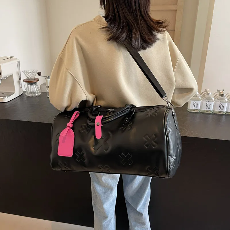 HCXK PU Travel Bag Unisex Black/Gray/Brown-5