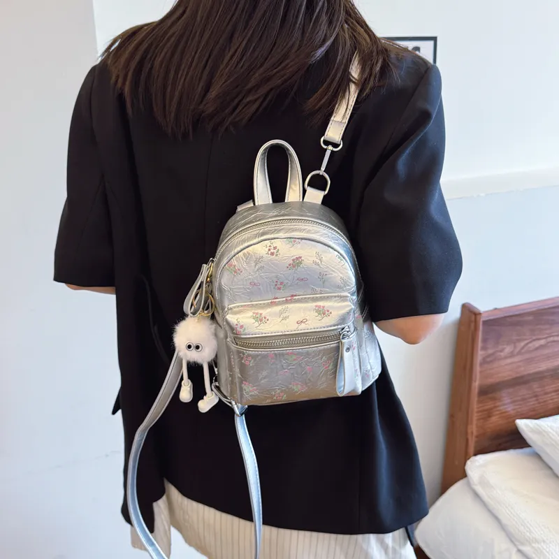 HCXK PU Backpack Women's White/Silver/Black-10