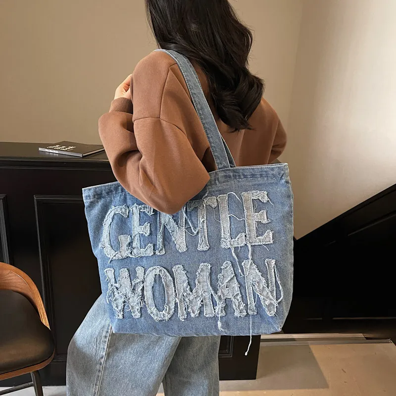 HCXK Denim Shoulder Bag Women's Dark Tea/Light Blue/Dark Blue-5