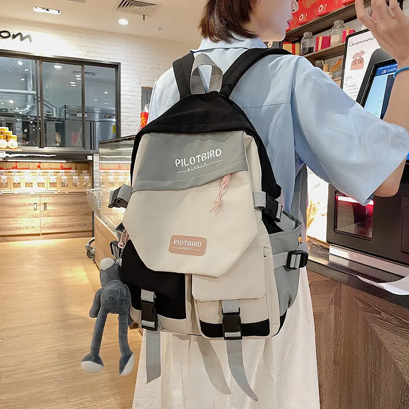 HCXK Canvas Backpack Women's Black/Burgundy/Cyan/Light Blue-4