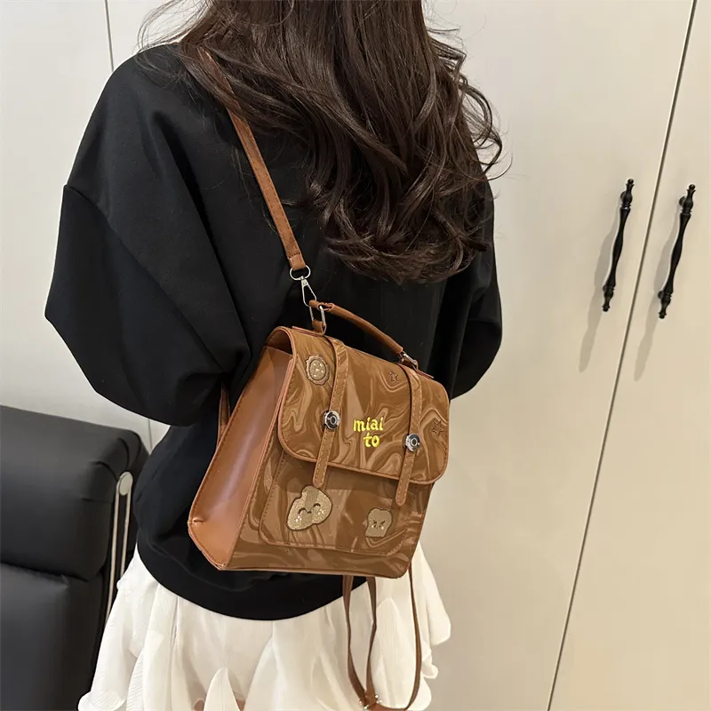HCXK PU Trendy Casual Handbag, Fashion Minimalist Style Shoulder Bag, Backpack Women's White/Black/Brown-14