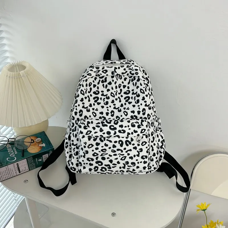 HCXK Composite Cloth Backpack Women's Black Leopard Print/Pink Leopard Print-1