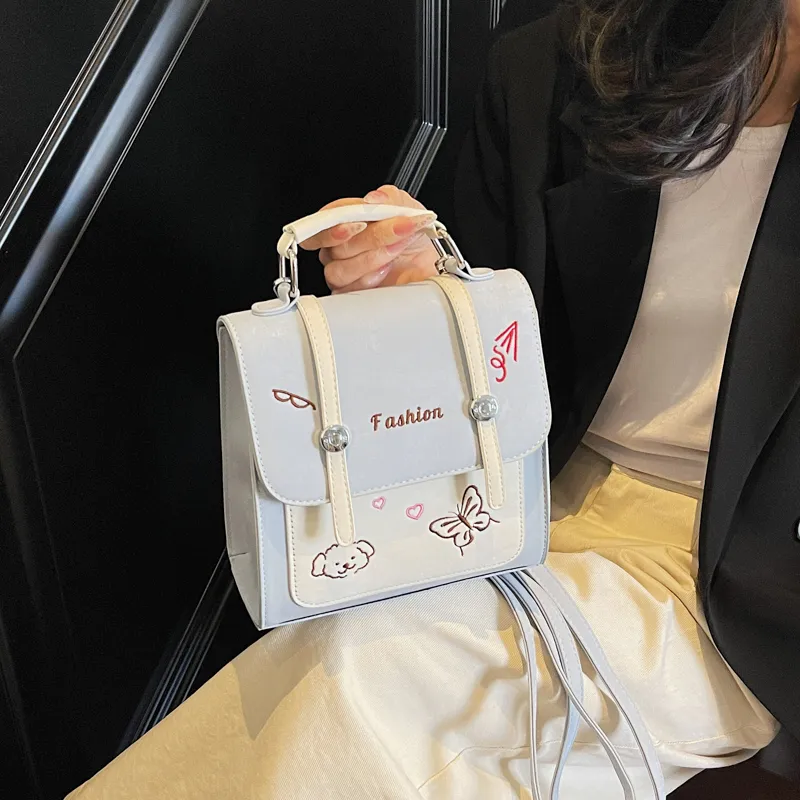 HCXK PU Backpack Women's White/Black/Light Blue/Pink-23