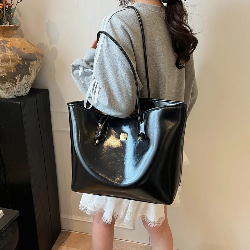 HCXK PU Tote Shoulder Bag Women's Ecru/Black/Purple/Pink-9