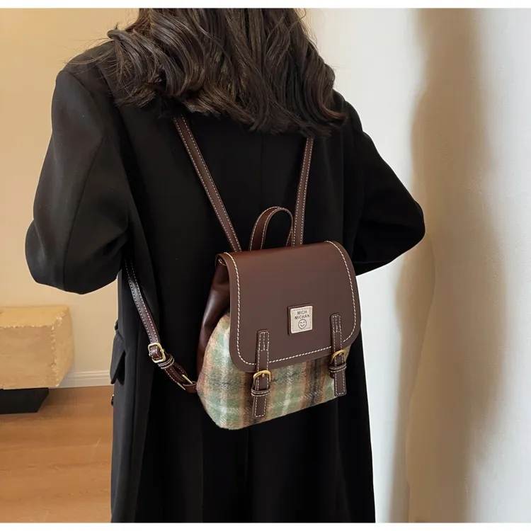 HCXK Woolen Backpack Regular Women's Red Plaid/Brown Plaid/Green Plaid-16