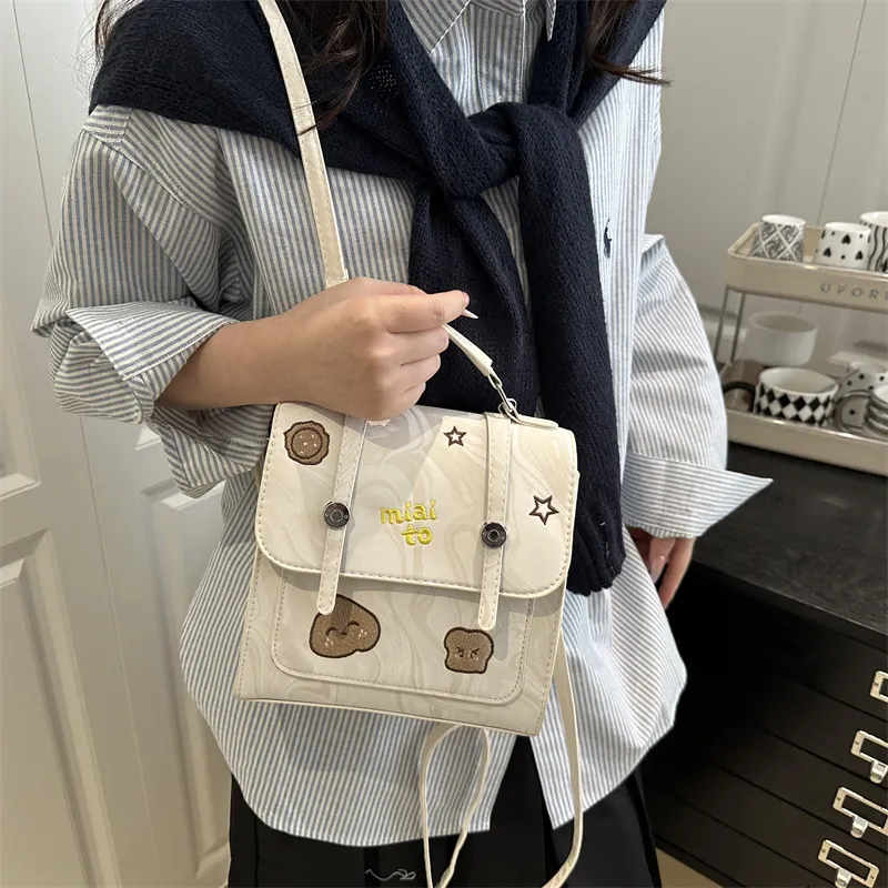 HCXK PU Trendy Casual Handbag, Fashion Minimalist Style Shoulder Bag, Backpack Women's White/Black/Brown-1