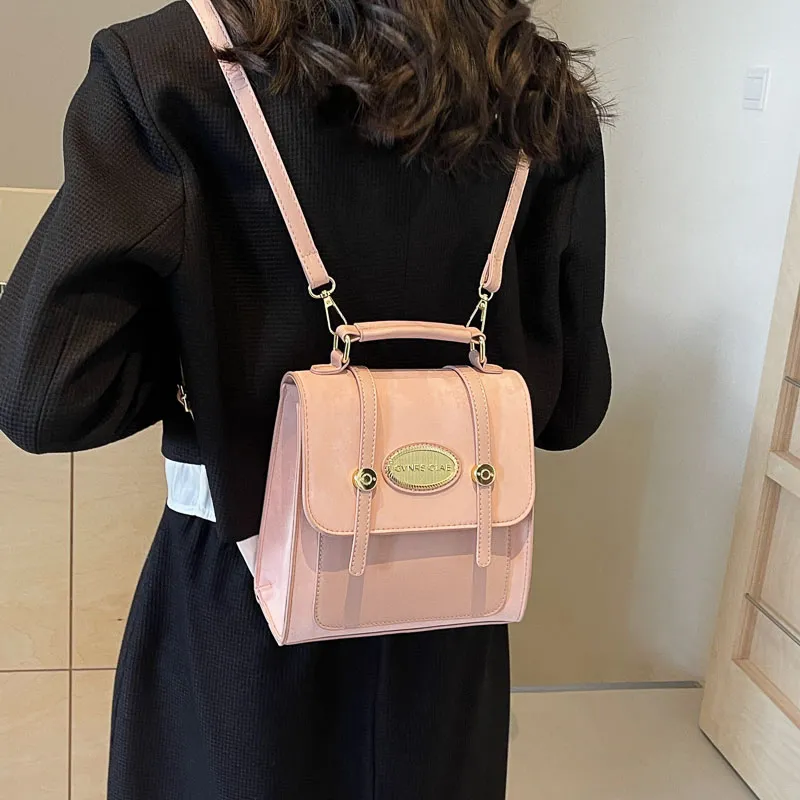 HCXK PU Portable Backpack Regular Women's Ecru/Black/Pink/Khaki-10