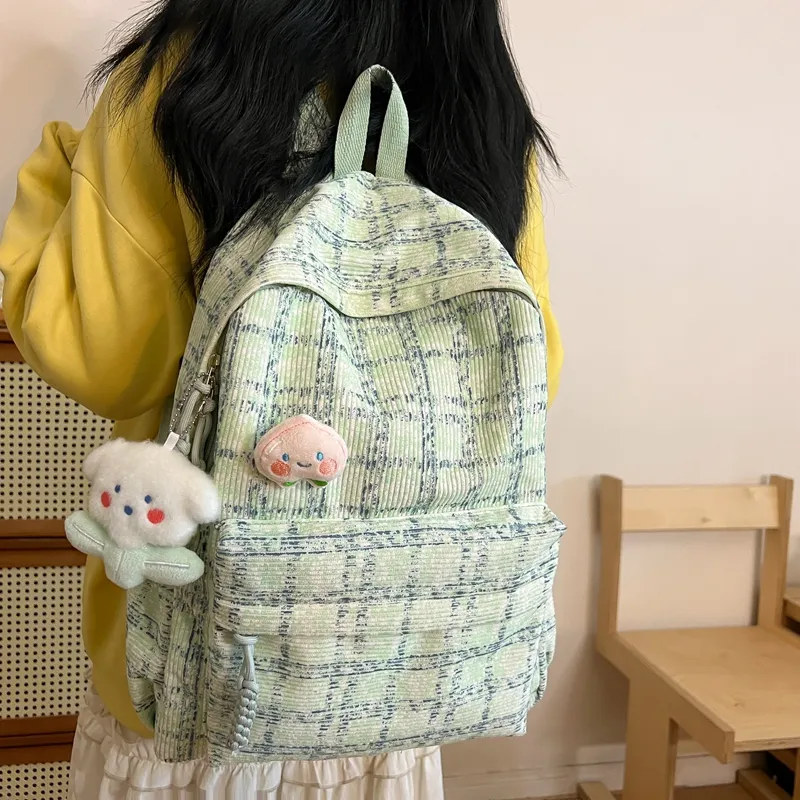 HCXK Corduroy Backpack Women's Green/Blue/Pink-5