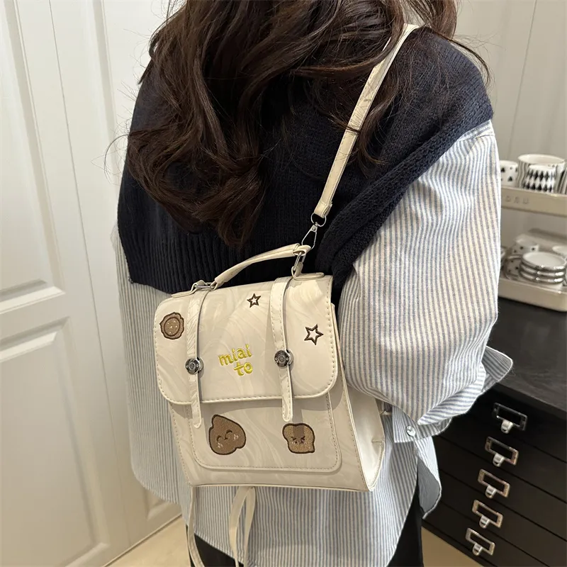 HCXK PU Trendy Casual Handbag, Fashion Minimalist Style Shoulder Bag, Backpack Women's White/Black/Brown-2