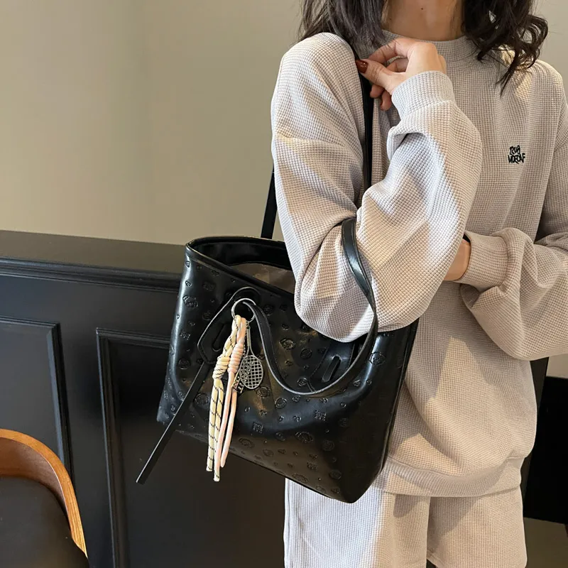 HCXK PU Tote Bag, Shoulder Bag Women's Blue/Pink/Black/White-11