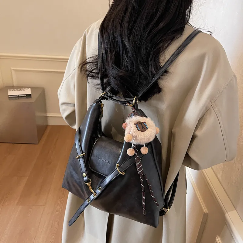 HCXK PU Crossbody One Shoulder Backpack Regular Women's Brown/Coffee/Black/White-14
