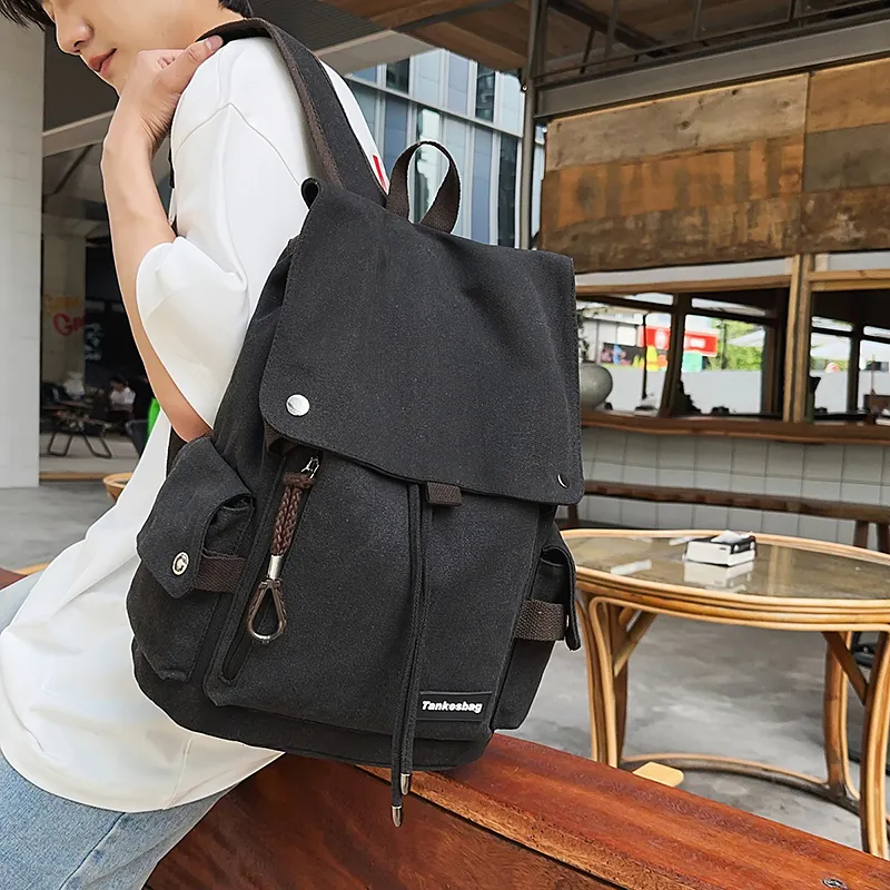 HCXK Canvas Backpack Unisex Black/Ecru/Khaki-7