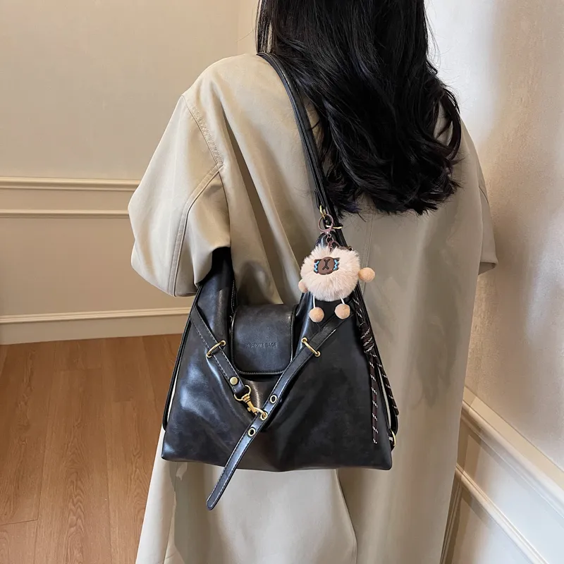 HCXK PU Crossbody One Shoulder Backpack Regular Women's Brown/Coffee/Black/White-15