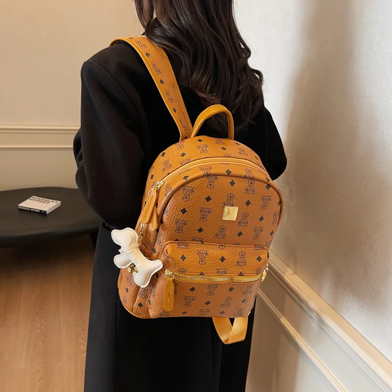 HCXK PU Backpack Women's Black/Ecru/Dark Brown/Pink-14