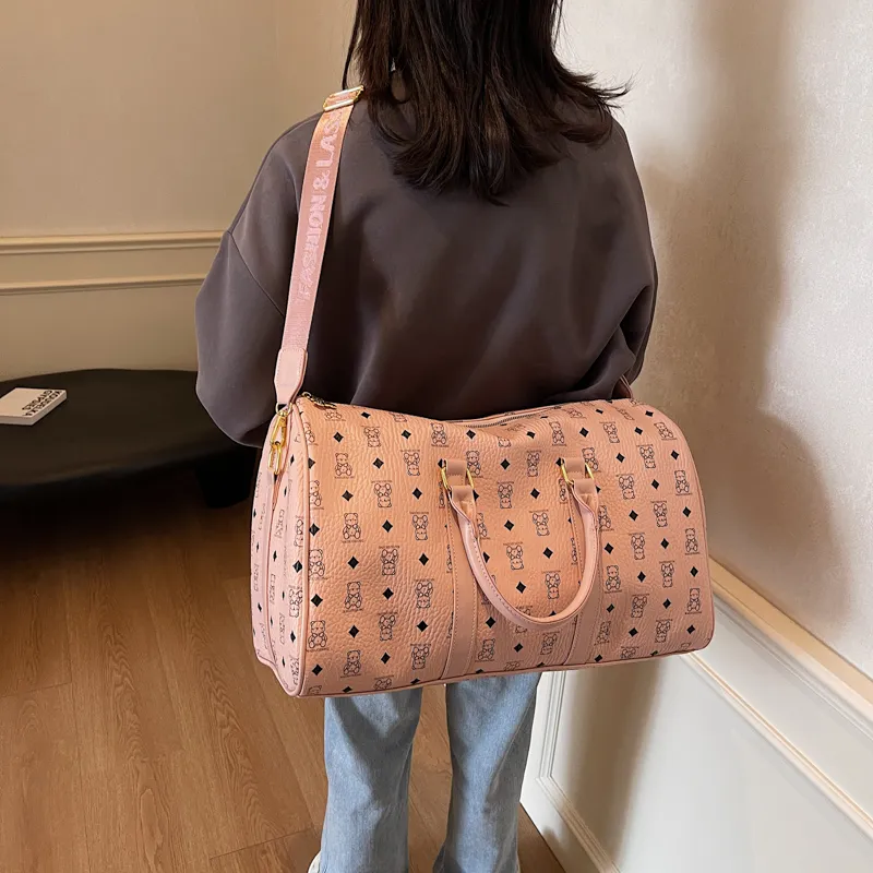HCXK PU Travel Bag Regular Unisex Pink/Brown/White/White Brown/Black-4