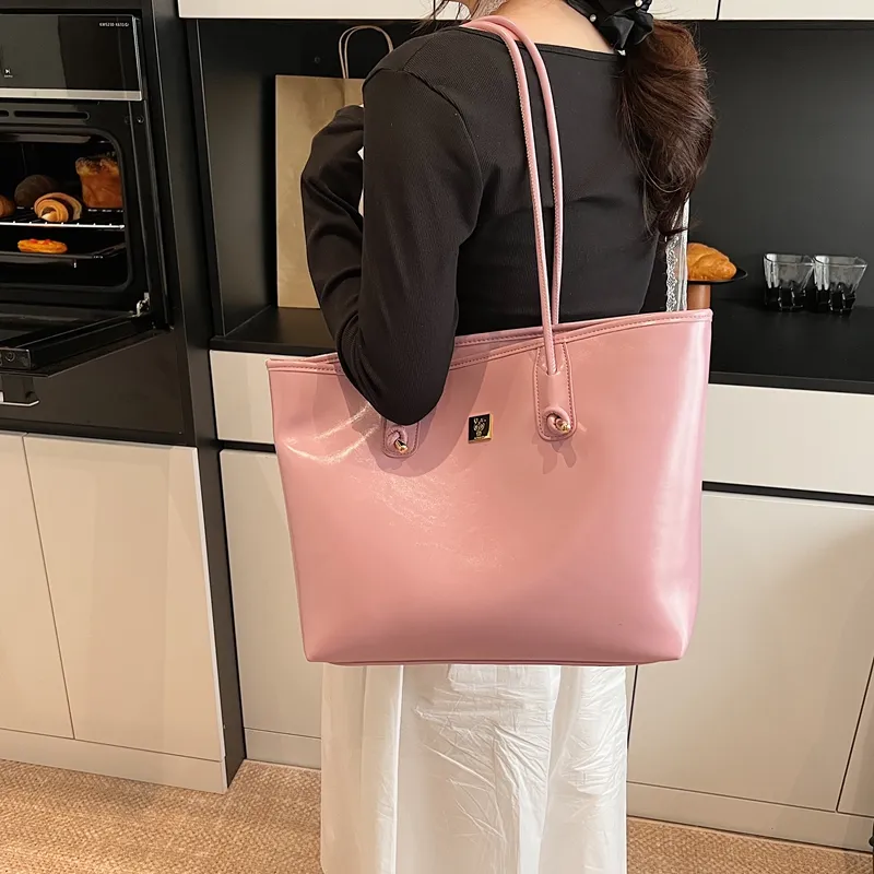 HCXK PU Tote Shoulder Bag Women's Ecru/Black/Purple/Pink-19