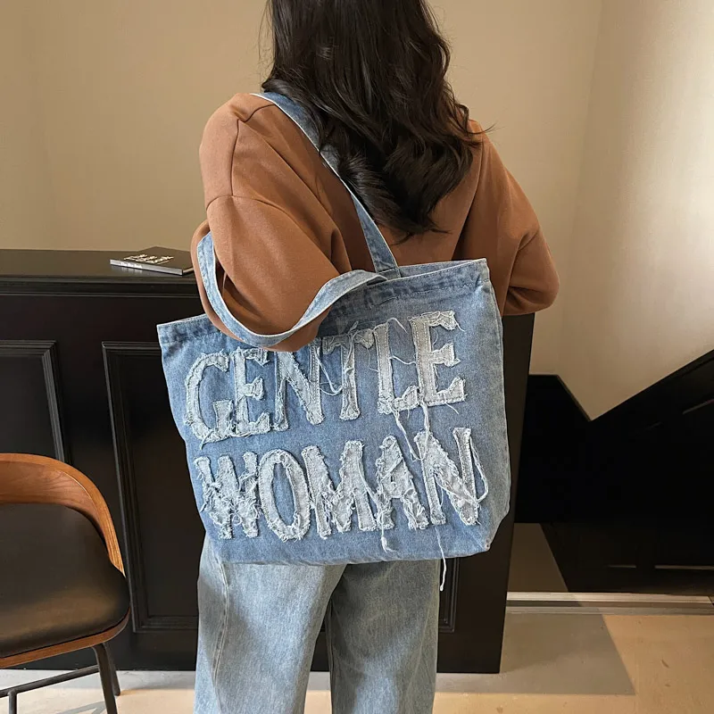 HCXK Denim Shoulder Bag Women's Dark Tea/Light Blue/Dark Blue-3