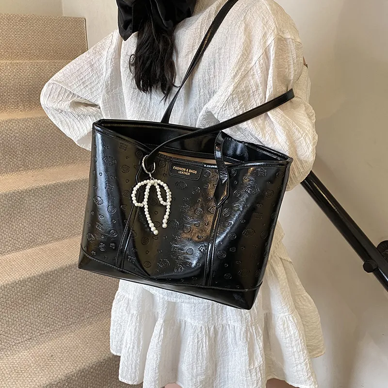 HCXK PU Tote Bag Shopping Bag Shoulder Bags Women's White/Black/Pink-9