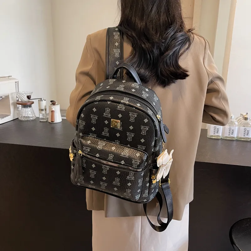 HCXK PU Backpack Women's Black/Ecru/Dark Brown/Pink-1