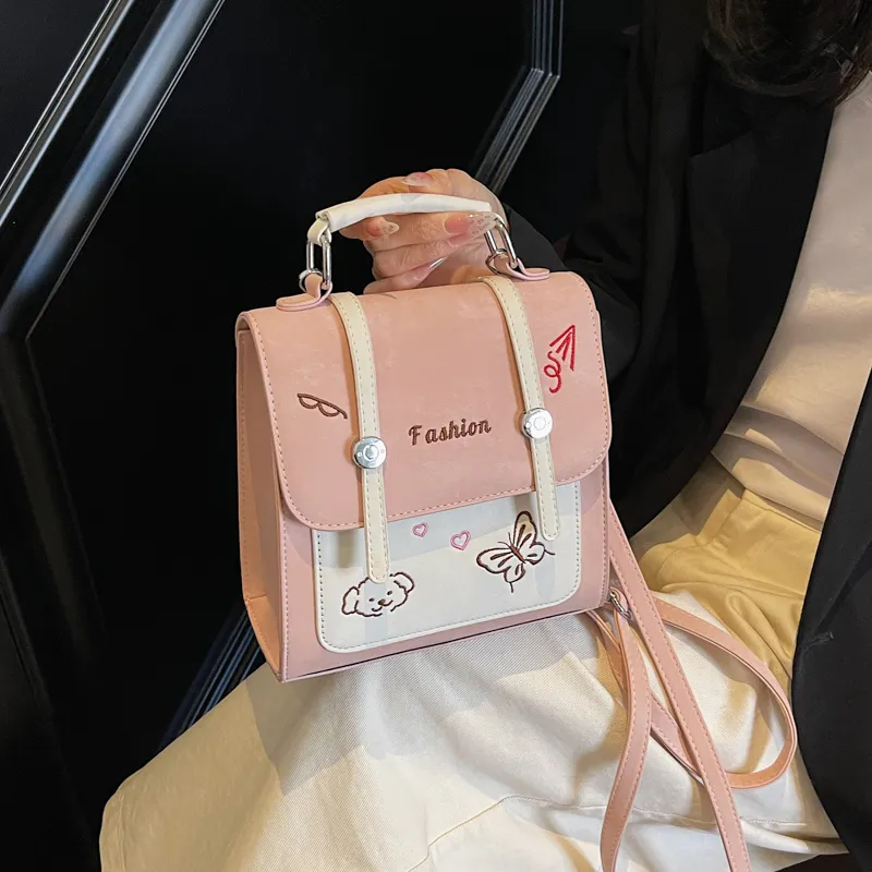 HCXK PU Backpack Women's White/Black/Light Blue/Pink-5