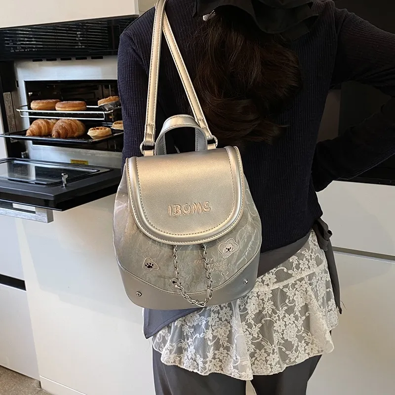 HCXK PU Backpack Regular Women's Silver/Blue/Pink/Brown-4
