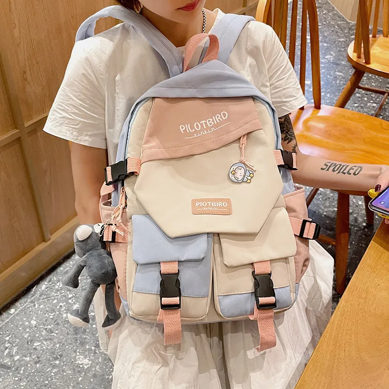 HCXK Canvas Backpack Women's Black/Burgundy/Cyan/Light Blue-17